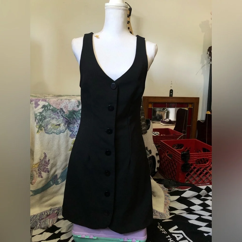 Cooperative Black Sleeveless Button-Front Mini Dress